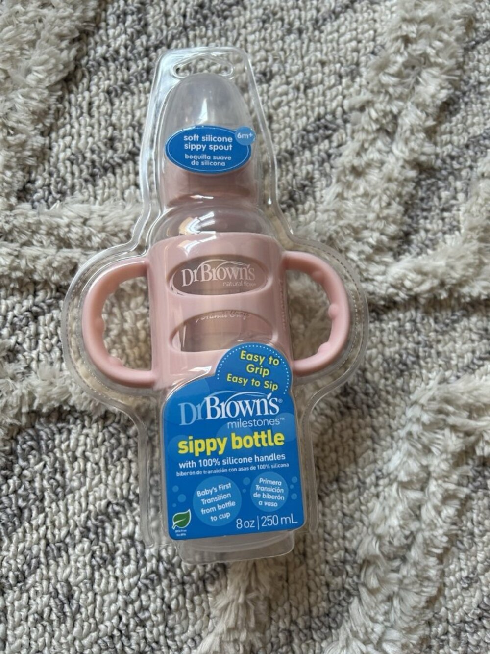 Dr Brown's Milestones Narrow Sippy Spout Bottle 8oz with Handles for Babies 6m+